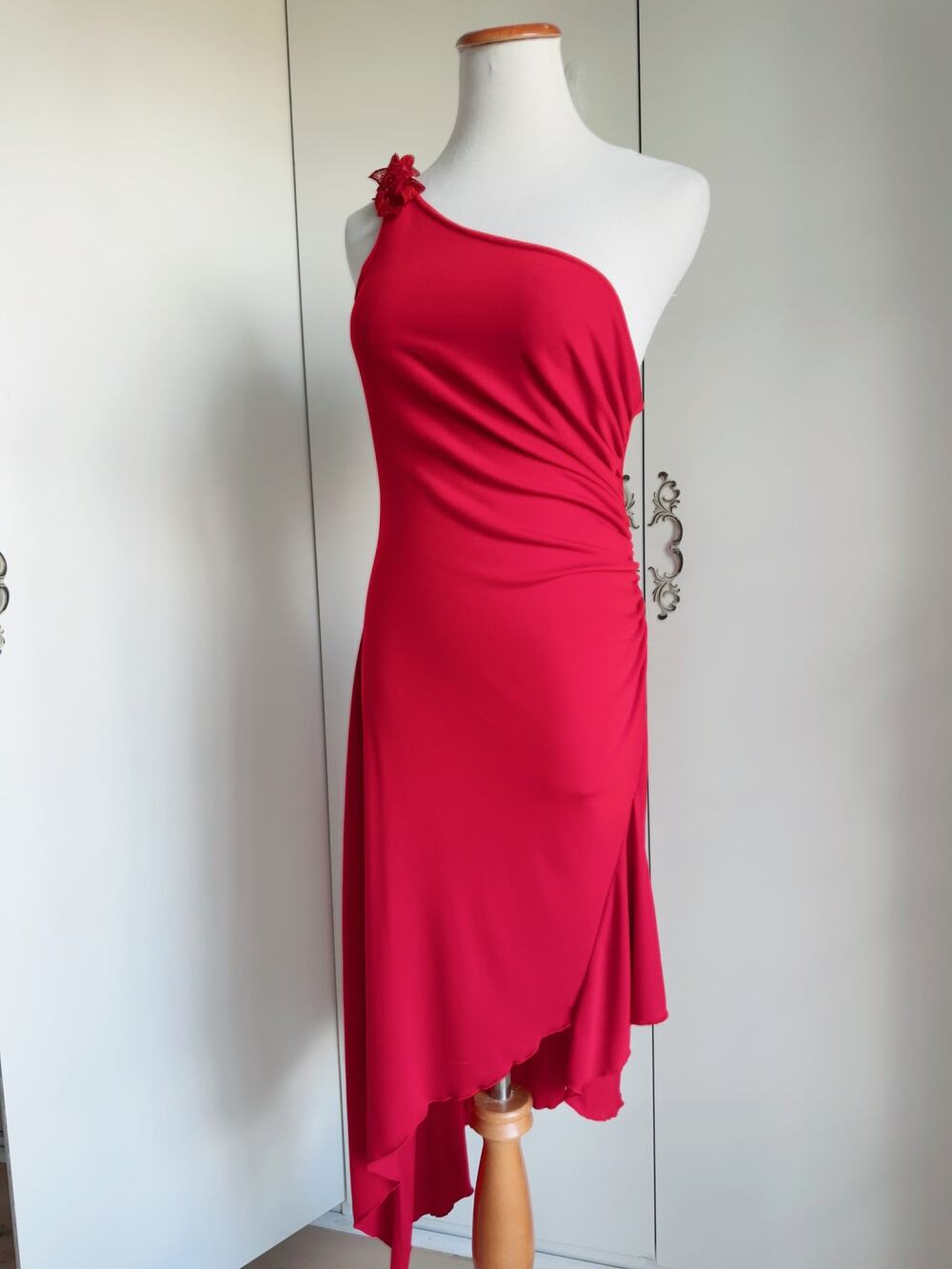 Vintage 90s One Shoulder Fitted Red Dress Size Medium Made USA Formal Party